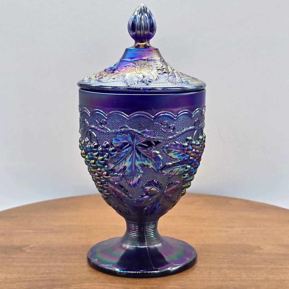 MINT‎ Imperial Glass Cobalt Blue Grape & Cable Covered Jar Aurora Jewels w/ Tags